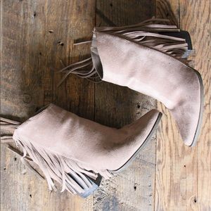 Candie's | brown suede heeled fringe ankle booties